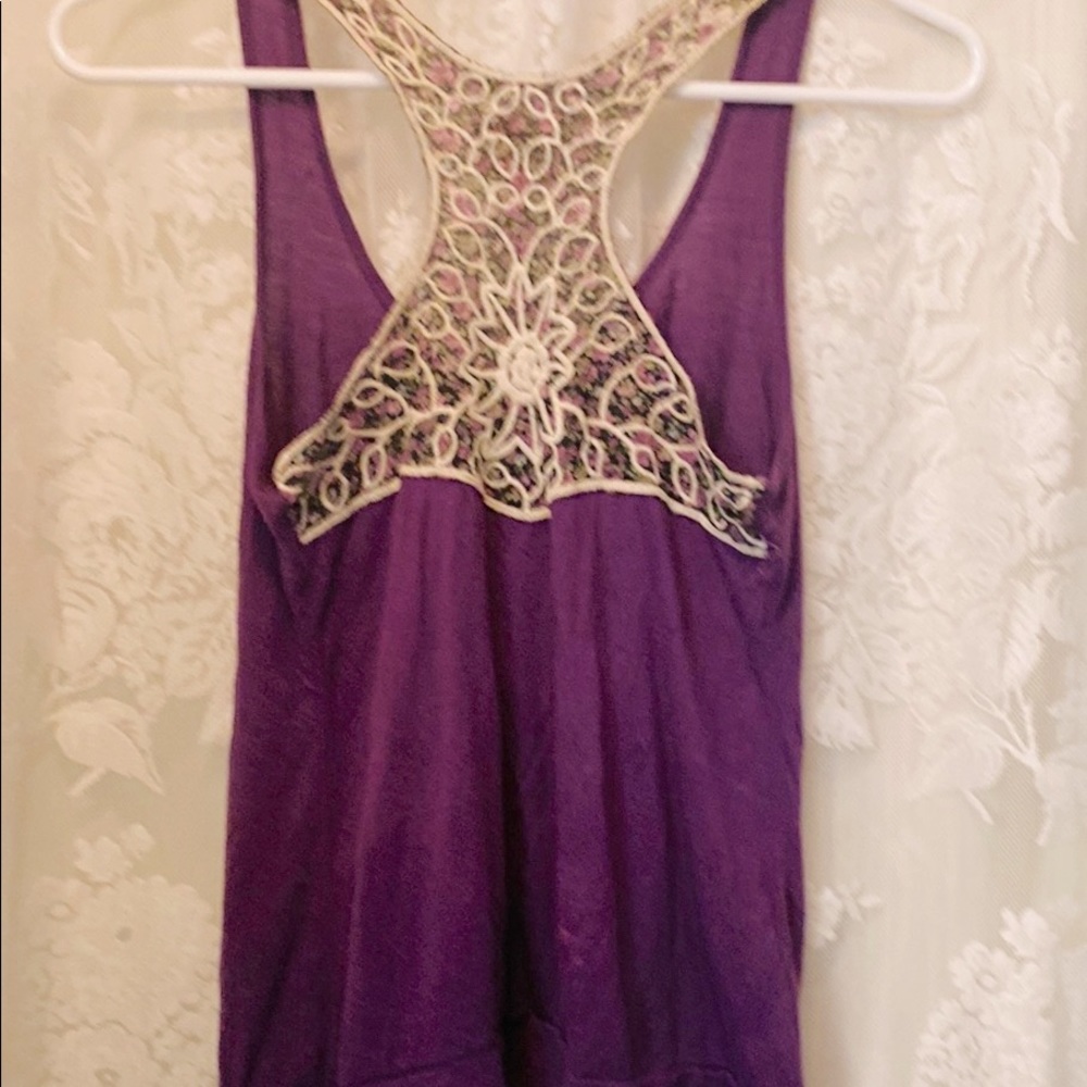 Purple tank w/ floral embroidered back